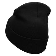 Marijuana Leaf Embroidered 12 inch Acrylic Cuffed Long Beanie - Black OSFM