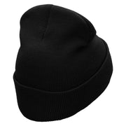 Marijuana Leaf Embroidered 12 inch Acrylic Cuffed Long Beanie - Black OSFM