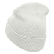 Marijuana Leaf Embroidered 12 inch Acrylic Cuffed Long Beanie - White OSFM