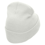 Marijuana Leaf Embroidered 12 inch Acrylic Cuffed Long Beanie - White OSFM