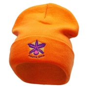 Costa Rica Flower Embroidered 12 Inch Long Knitted Beanie - Orange OSFM