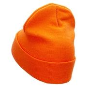 Costa Rica Flower Embroidered 12 Inch Long Knitted Beanie - Orange OSFM