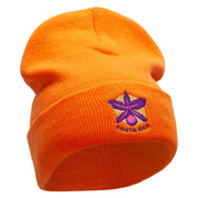 Costa Rica Flower Embroidered 12 Inch Long Knitted Beanie - Orange OSFM