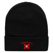 Venezuela Flower Embroidered 12 Inch Long Knitted Beanie - Black OSFM