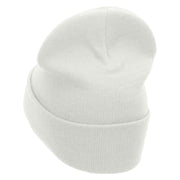 Venezuela Flower Embroidered 12 Inch Long Knitted Beanie - White OSFM