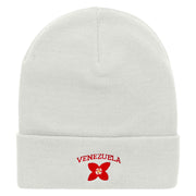 Venezuela Flower Embroidered 12 Inch Long Knitted Beanie - White OSFM