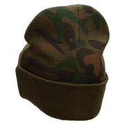 The Pirate Camo Knit Long Beanie with Cuff - Green OSFM