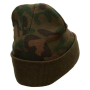 The Pirate Camo Knit Long Beanie with Cuff - Green OSFM