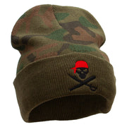 The Pirate Camo Knit Long Beanie with Cuff - Green OSFM