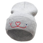 The Stethoscope Embroidered 12 Inch Long Knitted Beanie - Heather-Grey OSFM