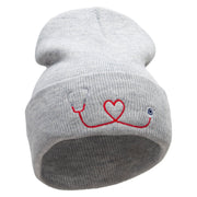 The Stethoscope Embroidered 12 Inch Long Knitted Beanie - Heather-Grey OSFM