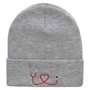 The Stethoscope Embroidered 12 Inch Long Knitted Beanie - Heather-Grey OSFM