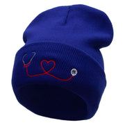 The Stethoscope Embroidered 12 Inch Long Knitted Beanie - Royal OSFM