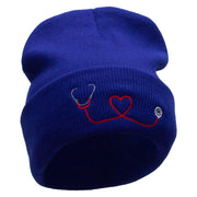 The Stethoscope Embroidered 12 Inch Long Knitted Beanie - Royal OSFM