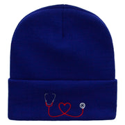 The Stethoscope Embroidered 12 Inch Long Knitted Beanie - Royal OSFM