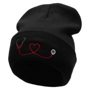 The Stethoscope Embroidered 12 Inch Long Knitted Beanie - Black OSFM