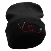 The Stethoscope Embroidered 12 Inch Long Knitted Beanie - Black OSFM