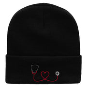 The Stethoscope Embroidered 12 Inch Long Knitted Beanie - Black OSFM