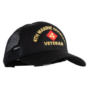 4th Marine Division Veteran Embroidered 6 Panel Structured Cotton Twill Mesh Cap Made in USA - Black OSFM