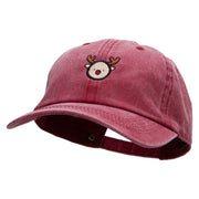 Reindeer Cartoon Embroidered Unstructured Pigment Dyed Cotton Cap - Wine OSFM