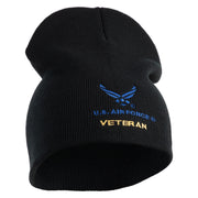 US Air Force Veteran with Wing Symbol Embroidered 8" Short Beanie - Black OSFM