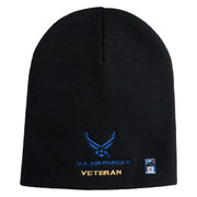 US Air Force Veteran with Wing Symbol Embroidered 8" Short Beanie - Black OSFM