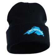 Lake Superior Silhouette Embroidered 12" Cuffed Long Beanie - Black OSFM
