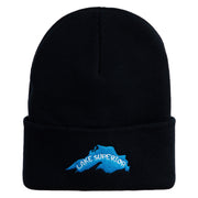 Lake Superior Silhouette Embroidered 12" Cuffed Long Beanie - Black OSFM