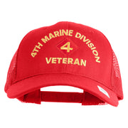 4th Marine Division Veteran Embroidered 6 Panel Structured Cotton Twill Mesh Cap Made in USA - Red OSFM
