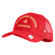 4th Marine Division Veteran Embroidered 6 Panel Structured Cotton Twill Mesh Cap Made in USA - Red OSFM