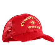 4th Marine Division Veteran Embroidered 6 Panel Structured Cotton Twill Mesh Cap Made in USA - Red OSFM