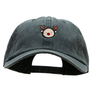 Reindeer Cartoon Embroidered Unstructured Pigment Dyed Cotton Cap - Dk-Green OSFM