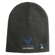 US Air Force Veteran with Wing Symbol Embroidered 8" Short Beanie - Charcoal OSFM