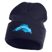Lake Superior Silhouette Embroidered 12" Cuffed Long Beanie - Navy OSFM