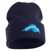Lake Superior Silhouette Embroidered 12" Cuffed Long Beanie - Navy OSFM