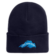 Lake Superior Silhouette Embroidered 12" Cuffed Long Beanie - Navy OSFM