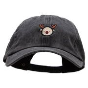 Reindeer Cartoon Embroidered Unstructured Pigment Dyed Cotton Cap - Black OSFM