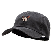 Reindeer Cartoon Embroidered Unstructured Pigment Dyed Cotton Cap - Black OSFM