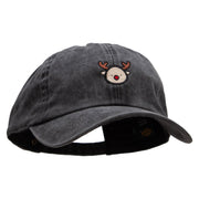 Reindeer Cartoon Embroidered Unstructured Pigment Dyed Cotton Cap - Black OSFM