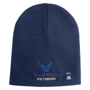 US Air Force Veteran with Wing Symbol Embroidered 8" Short Beanie - Navy OSFM