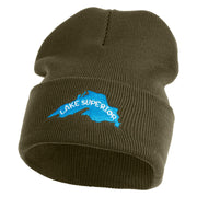 Lake Superior Silhouette Embroidered 12" Cuffed Long Beanie - Olive OSFM