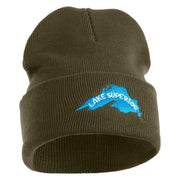 Lake Superior Silhouette Embroidered 12" Cuffed Long Beanie - Olive OSFM