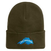 Lake Superior Silhouette Embroidered 12" Cuffed Long Beanie - Olive OSFM