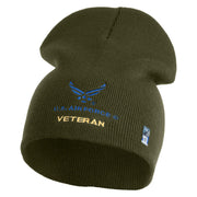 US Air Force Veteran with Wing Symbol Embroidered 8" Short Beanie - Olive OSFM