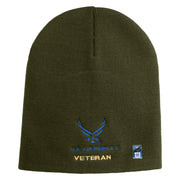US Air Force Veteran with Wing Symbol Embroidered 8" Short Beanie - Olive OSFM
