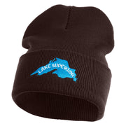 Lake Superior Silhouette Embroidered 12" Cuffed Long Beanie - Brown OSFM