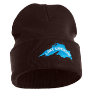 Lake Superior Silhouette Embroidered 12" Cuffed Long Beanie - Brown OSFM