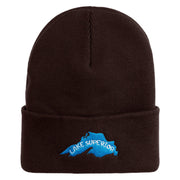 Lake Superior Silhouette Embroidered 12" Cuffed Long Beanie - Brown OSFM