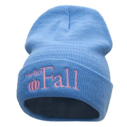 Hello Fall Embroidered 12 Inch Long Knitted Beanie