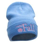 Hello Fall Embroidered 12 Inch Long Knitted Beanie